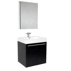 Alto 23 in. Vanity in Black with Acrylic Vanity Top in White with White Basin and Medicine Cabinet