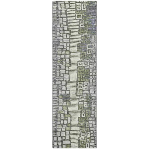 Mayfield Premium Machine Washable Abstract AMF2268 Purple 2 ft. x 7 ft. Runner Rug