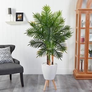 63 in. D Areca Artificial Palm Tree in White Planter with Stand (Real Touch)