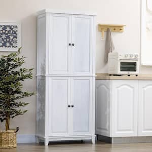 4-Shelf White 72.5" Pinewood Large Kitchen Pantry Storage Cabinet, Freestanding Cabinets with Doors