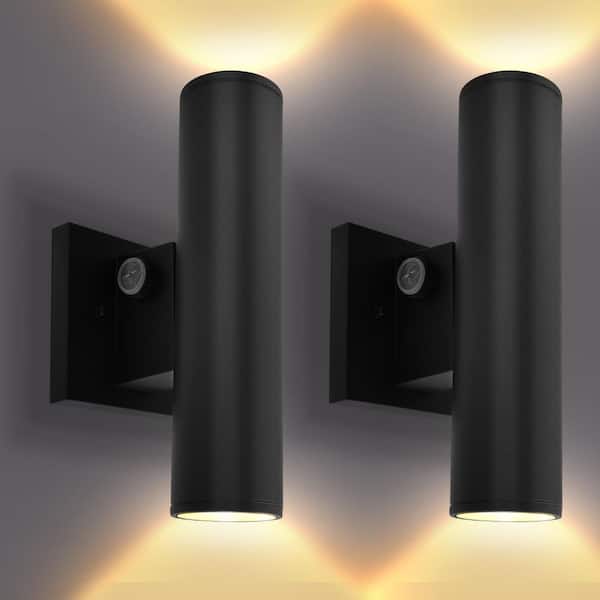10 in. Black Modern Dusk to Dawn LED Outdoor Wall Sconce Light 12/15/18-Watt Up to 1800LM 3CCT, IP65 Dimmable ETL 2-Pack
