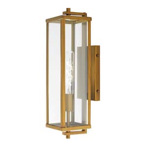 Meadow 18 in. Modern 1-Light Antique Brass Hardwired Large Rectangle Outdoor Wall Lantern Sconce Light