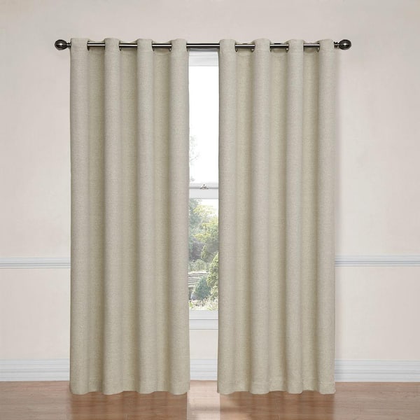Eclipse Bobbi Thermaweave Ivory Textured Solid Polyester 52 in. W x 63 in. L Blackout Single Grommet Top Curtain Panel