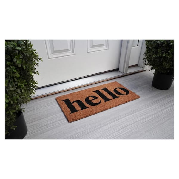 Hello Doormat Natural/Black 12"x 36"