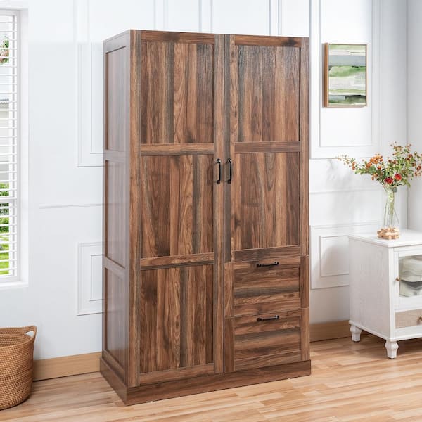 71.06 in. Multipurpose Armoire Wardrobe Closet with Drawers in Brown Oak Finish