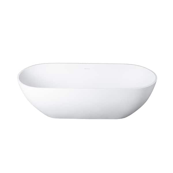 Aristocratic 59 in. x 29.5 in. Solid Surface Stone Resin Soaking Glossy White Bathtub with Center Drain in White