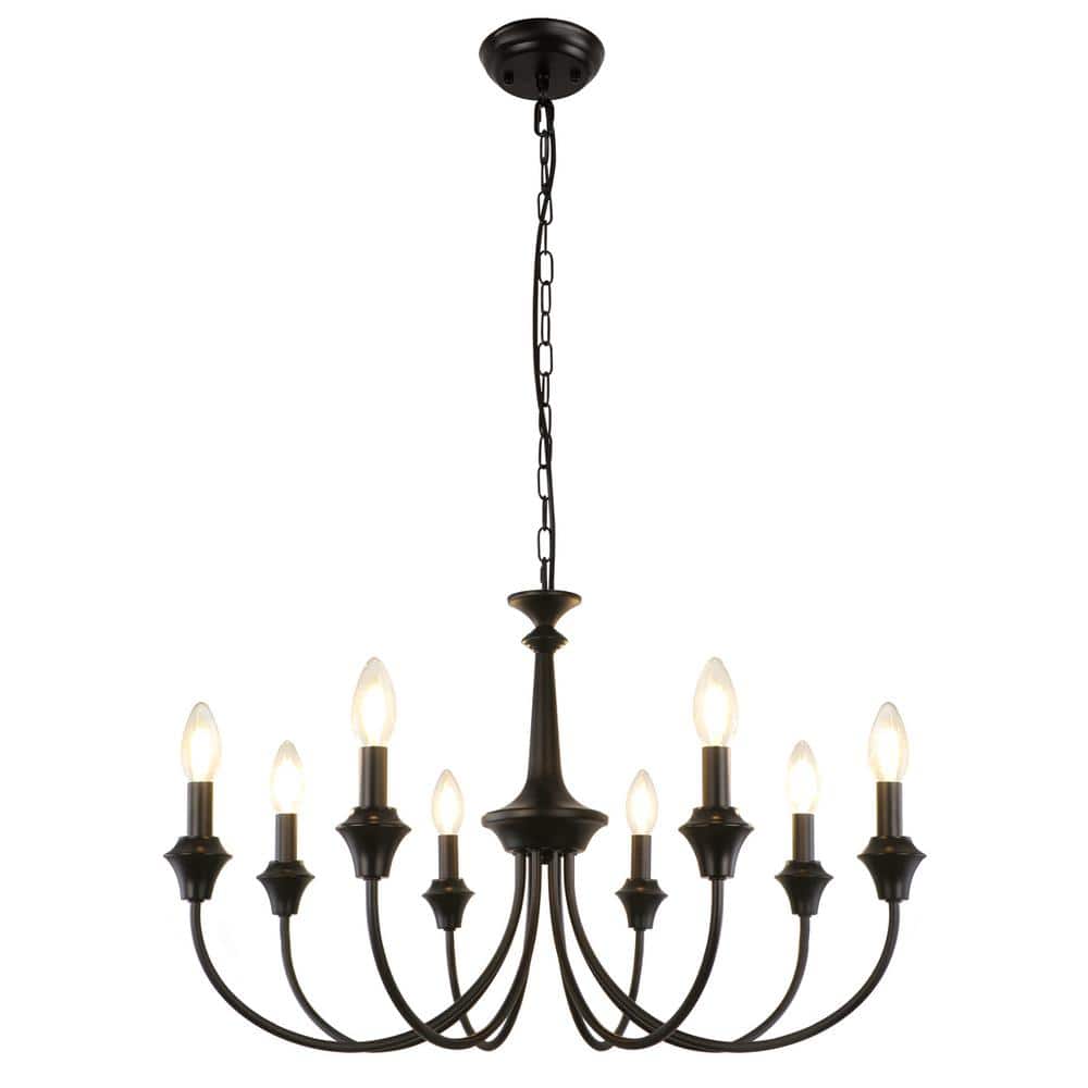 8-Light Candle Style Classic Traditional Black Chandelier Candlestick for D