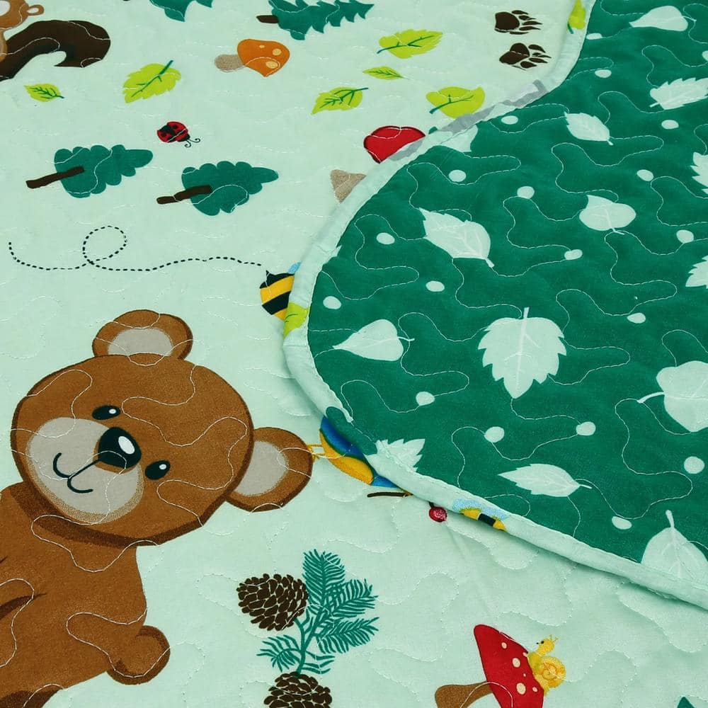 Twin Green Forest Reversible Kids Quilt Set