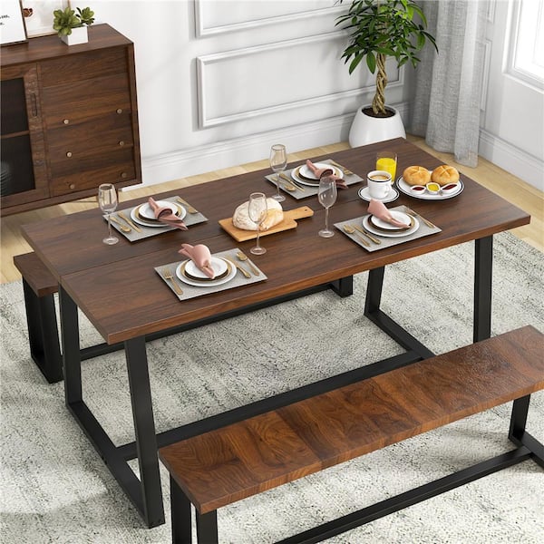 Coffee Wood 63 in. Cross Legs Dining Table (6-Seats)