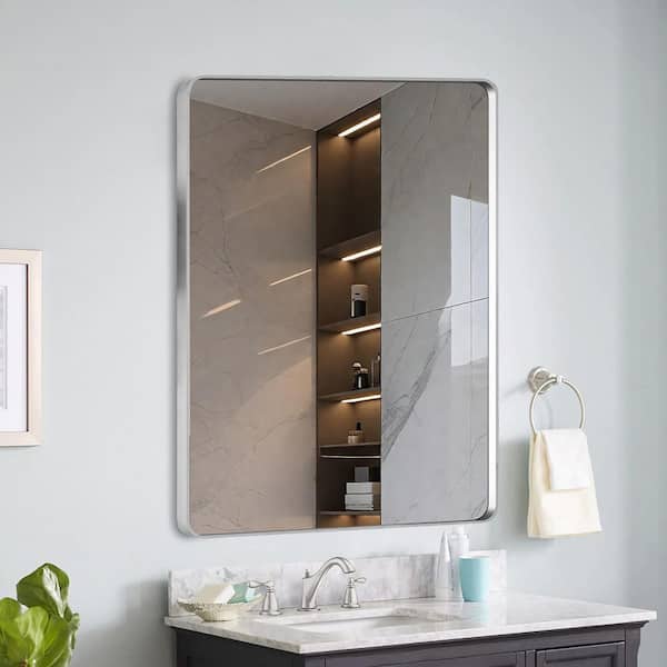 22 in. W x 30 in. H Rectangle Framed Wall Bathroom Vanity Mirror in Brushed Nickel
