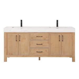 León 72 in.W x 22 in.D x 34 in.H Double Sink Bath Vanity in Fir Wood Brown with White Composite Stone Top