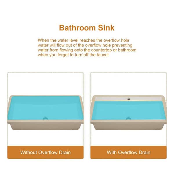 stufurhome - 28 in. Ceramic Undermount Rectangular Bathroom Sink with Overflow in White