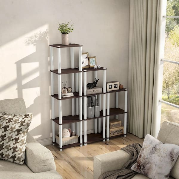 Quincy 58.2 in. Tall Espresso Engineered Wood 5-Shelf Modular Bookcase with Support Rods