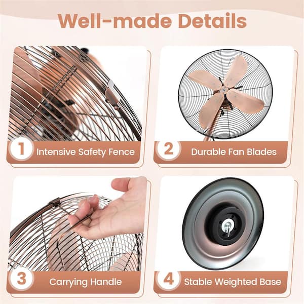 17.5 in. 3 Speeds Pedestal Fan in Copper with Settings Carrying Handle Aluminum