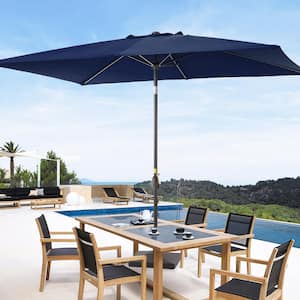 6 ft. x 9 ft. Rectangular Patio Market Umbrella with UPF50+, Tilt Function and Wind-Resistant Design, Navy Blue