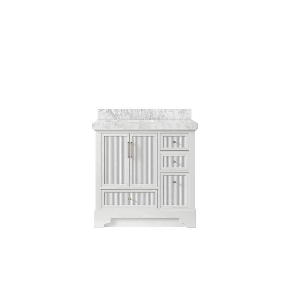 Alys 36 in. W. x 22 in. D x 36 in. H Single Left Offset Sink Bath Vanity in White with 2 in. Carrara Marble Top price history on PriceWatchPro