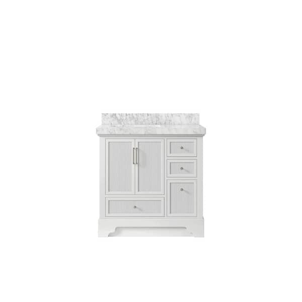 Willow Collections Alys 36 in. W. x 22 in. D x 36 in. H Single Left Offset Sink Bath Vanity in White with 2 in. Carrara Marble Top