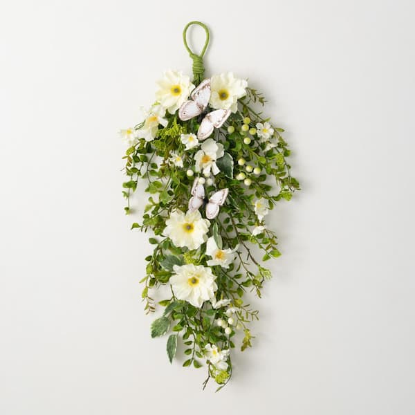 SULLIVANS 27" Artificial Dahlia Bush Swag; White