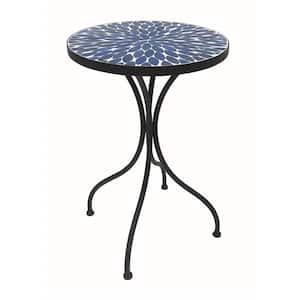 Holly 14 in. Black Round Marble End Table With