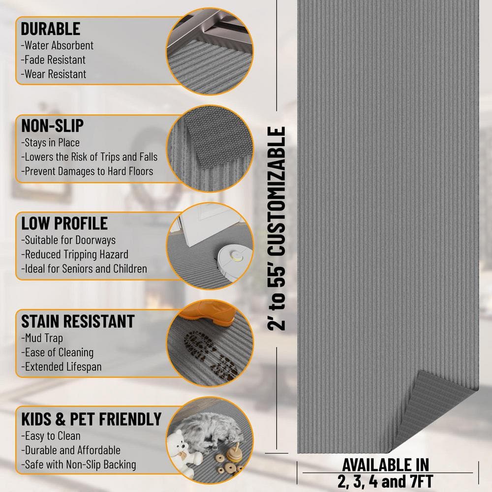 Gray Rectangular Non-Slip Synthetic Indoor/Outdoor Entryway Mat