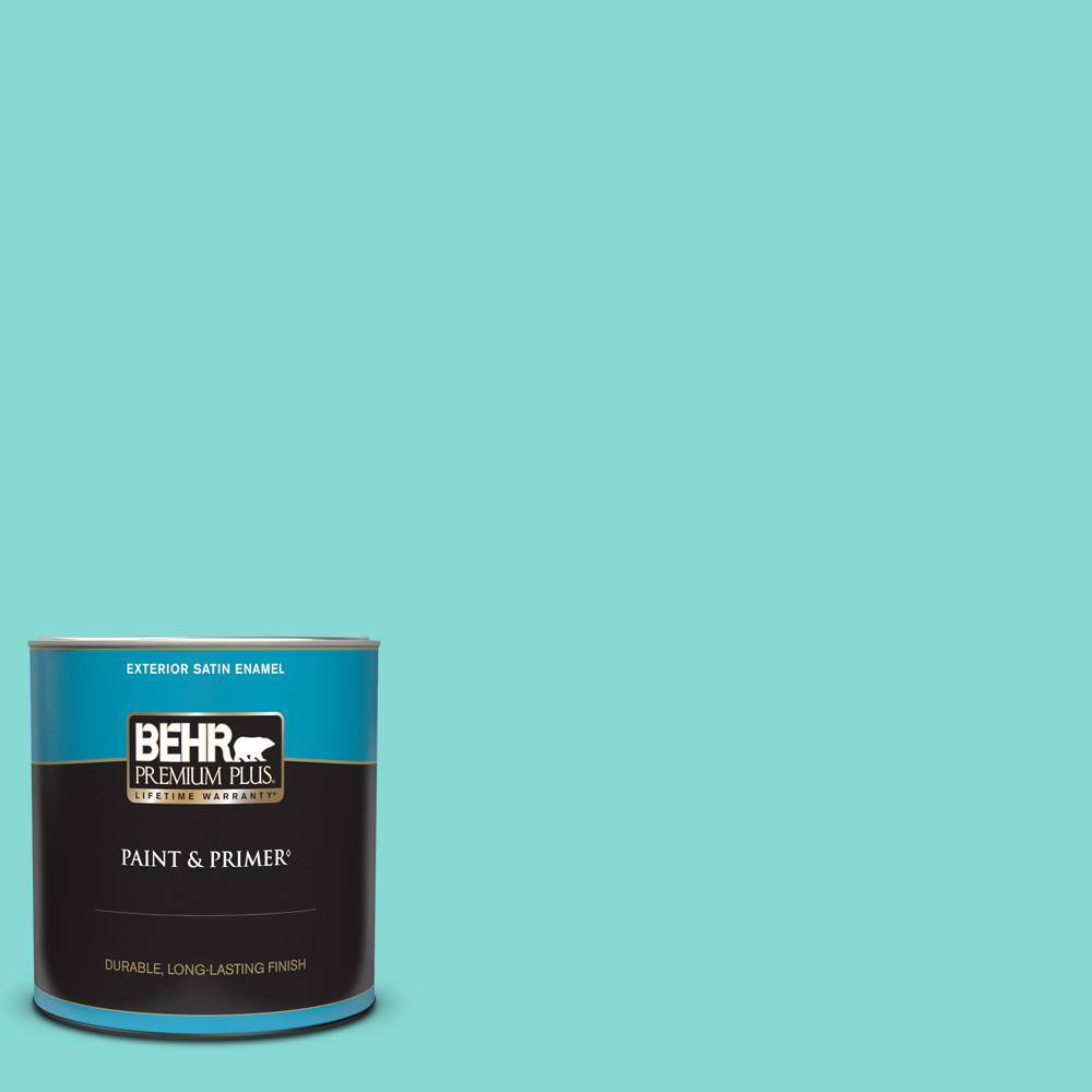 BEHR PREMIUM PLUS 1 qt. P4503 Rainwater Satin Enamel Exterior Paint & Primer 905004 The Home
