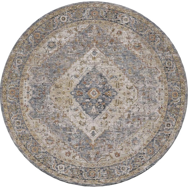 MILLERTON HOME Ivy Blue 8 ft. Round Boho Moroccan Area Rug