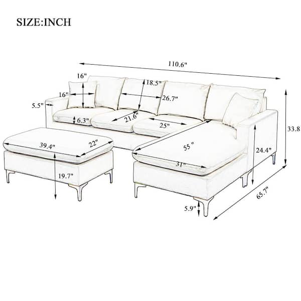 Arm Velvet L Shaped Combination Sofa