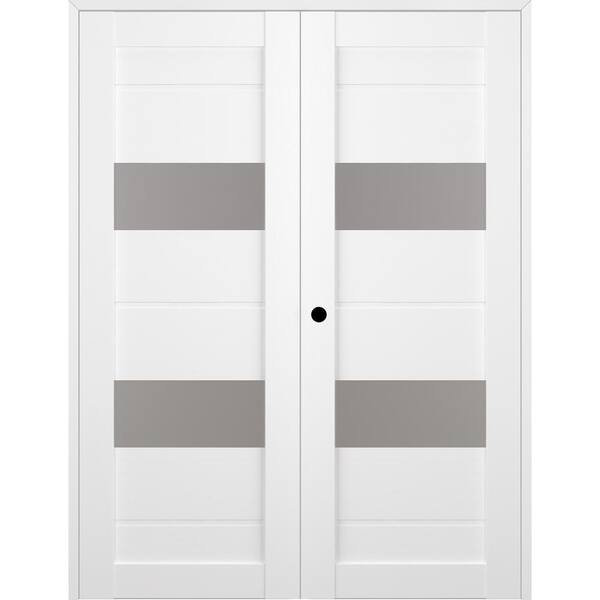Belldinni Vita 60 in. x 80 in. Right Hand Active 2-Lite Frosted Glass Bianco Noble Wood Composite Double Prehung French Door