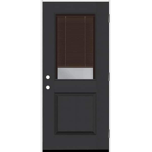 Legacy 32 in. x 80 in. 1/2-Lite Clear Glass Mocha Miniblind LHOS Black Finish Fiberglass Prehung Door w/4-9/16 in. Jamb