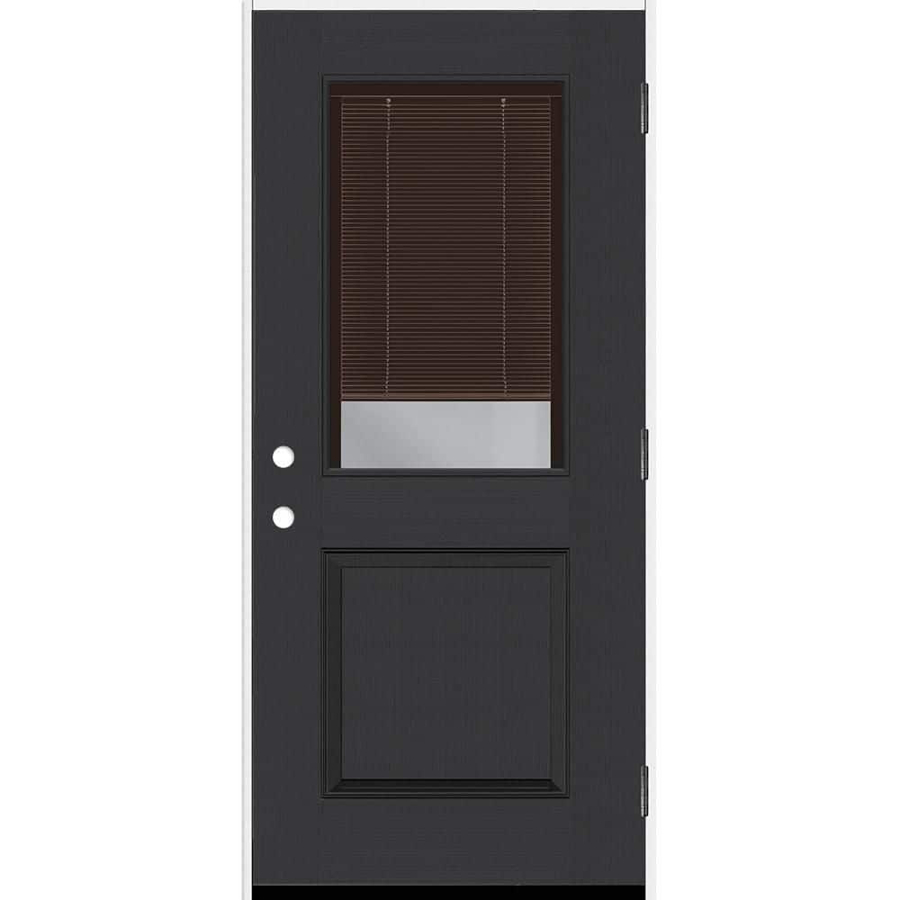 Legacy 30 in. x 80 in. 1/2 Lite Clear Glass Mocha Miniblind LHOS Black Finish Fiberglass Prehung Door w/6-9/16 in. Jamb price history on PriceWatchPro