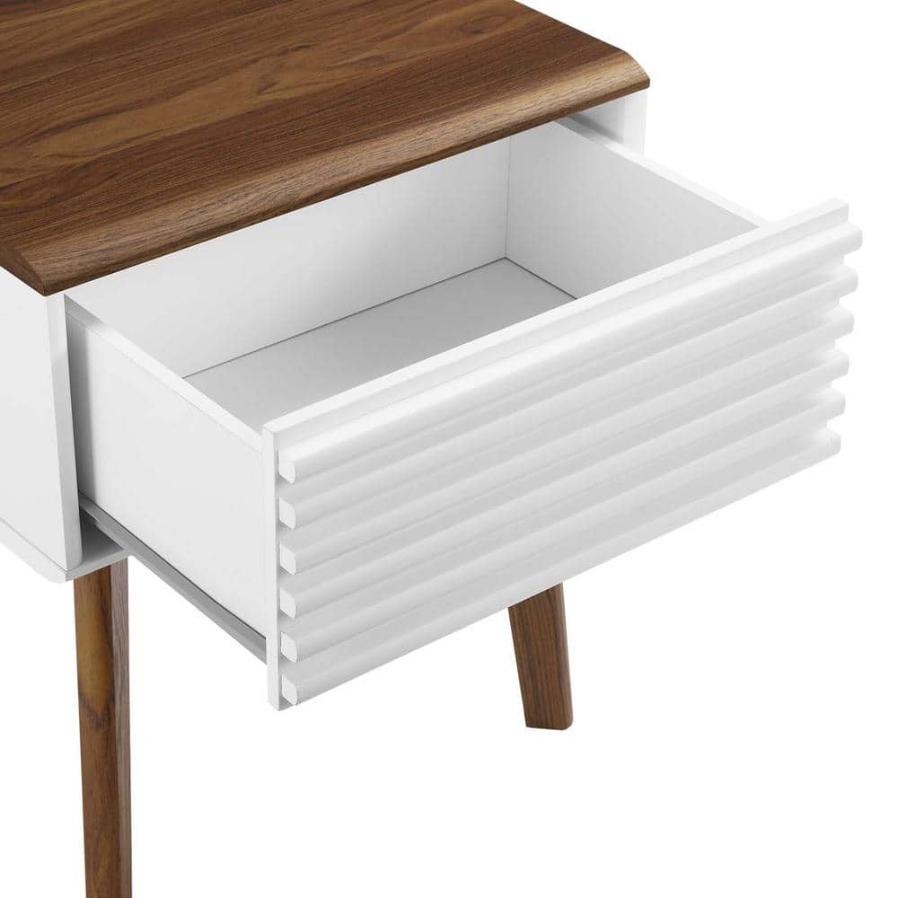 Walnut White Mid-Century Modern Storage End Table