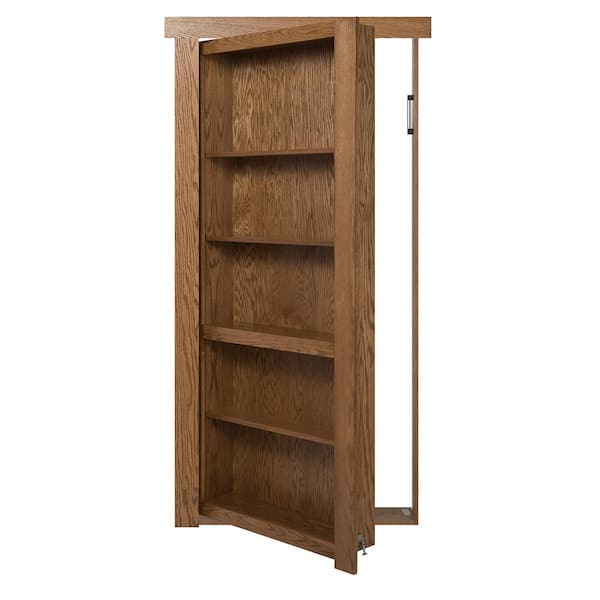 The Murphy Door 36 in. x 80 in. Flush Mount Assembled Oak Medium Stained Universal Solid Core Interior Bookcase Door