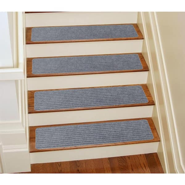 Stair Treads Collection Grey 8 Inch x 30 Inch Indoor Skid Slip Resistant Carpet Stair Treads Set of 15