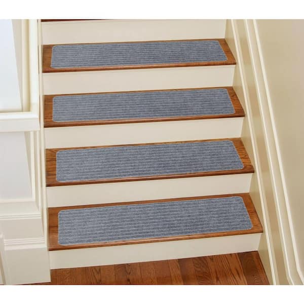 Unbranded Stair Treads Collection Grey 8 Inch x 30 Inch Indoor Skid Slip Resistant Carpet Stair Treads Set of 15
