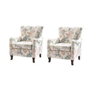 Vincent Bird Floral Fabric Pattern Wingback Armchair with Solid Wood Legs (Set of 2)
