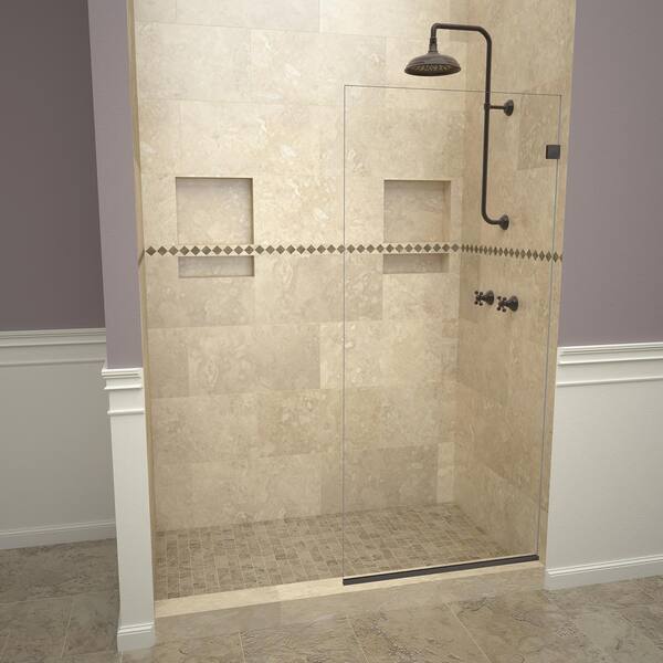Redi Screen 2000V Series 24 in. W x 76 in. H Semi-Frameless Fixed Shower Door in Oil Rubbed Bronze without handle