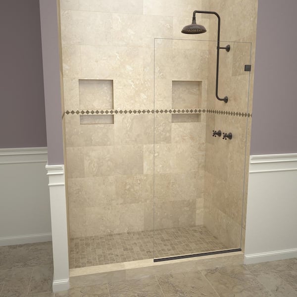 Redi Screen 2000V Series 36 in. W x 76 in. H Semi-Frameless Fixed Shower Door in Oil Rubbed Bronze without handle