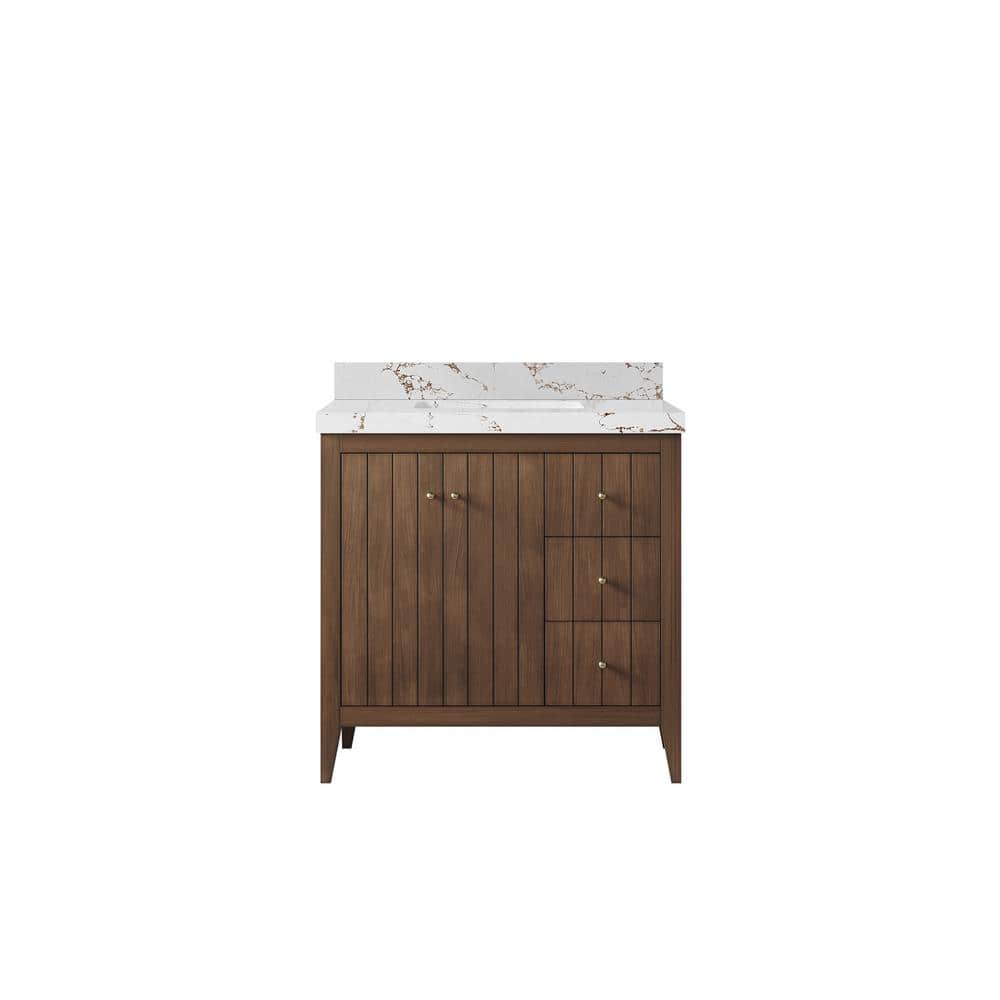 Atlanta Teak 36 in. W x 22 in. D x 36 in. H Single Sink Bath Vanity in Dark Natural with 2 in. Viola Brown qt. Top price history on PriceWatchPro