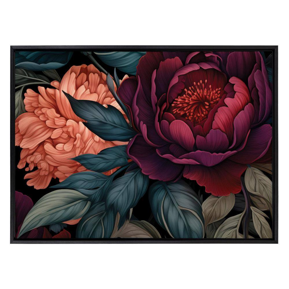 Large Black Framed Dark Academia Floral Canvas Print