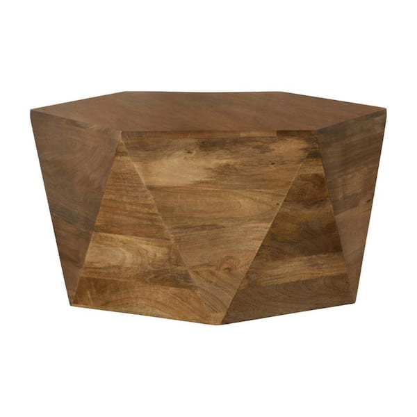 Benjara Custom Series 35 in. Brown Hexagon Wood Coffee Table with Artisan Hexagonal Finish