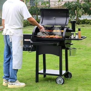 Pellet Smoker 580 sq. in. Portable Wood Pellet Grill with Cart 8 in 1 BBQ Grill, Black