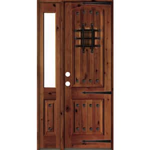 44 in. x 96 in. Mediterranean Knotty Alder Right-Hand/Inswing Clear Glass Red Chestnut Stain Wood Prehung Front Door