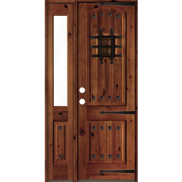 Krosswood Doors 46 in. x 96 in. Mediterranean Knotty Alder Right-Hand/Inswing Clear Glass Red Chestnut Stain Wood Prehung Front Door