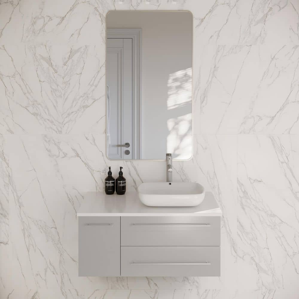 Gray 36" Wall-Mount Bathroom Vanity with Quartz Top