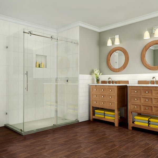 Aston Coraline Pure 44 in. - 48 in. x 33.875 in. x 76 in. Completely Frameless Sliding Shower Enclosure in Polished Chrome
