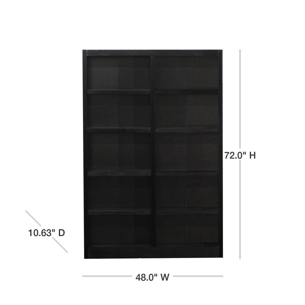 Espresso Finish Double Wide 10-Shelf Adjustable Bookcase