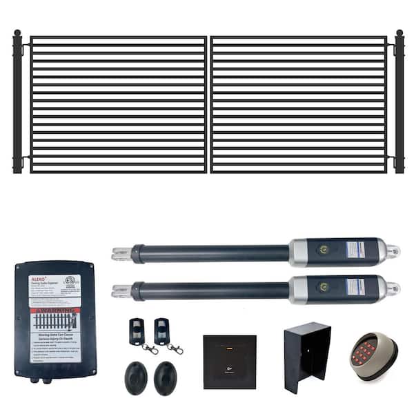 12 ft. x 6 ft. Automated Steel Milan Dual Swing Black Steel Driveway Gate and Gate Opener Kit ETL Listed Fence Gate
