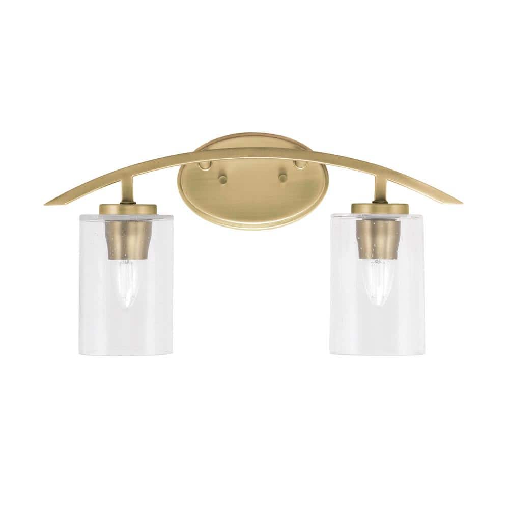 Siena 18.25 in. 2-Light Vanity Light New Age Brass with 4 in. Clear Bubble 