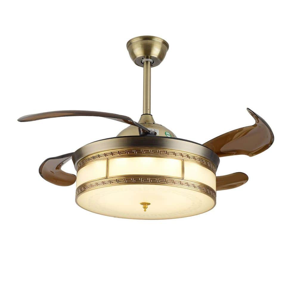 OUKANING 42 in. LED Indoor Classic Retractable Copper Ceiling Fan Light ...