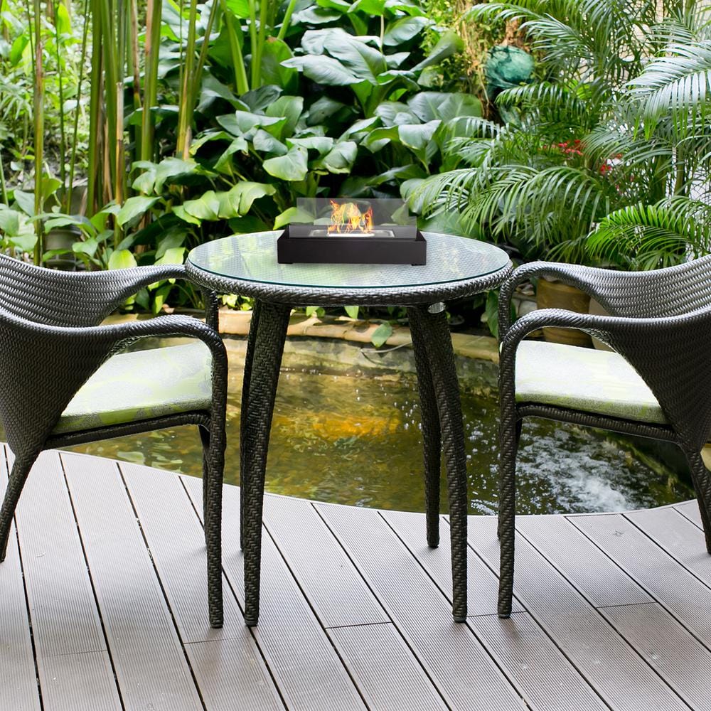 Black Rectangular Bio Ethanol Tabletop Fire Pit with Glass
